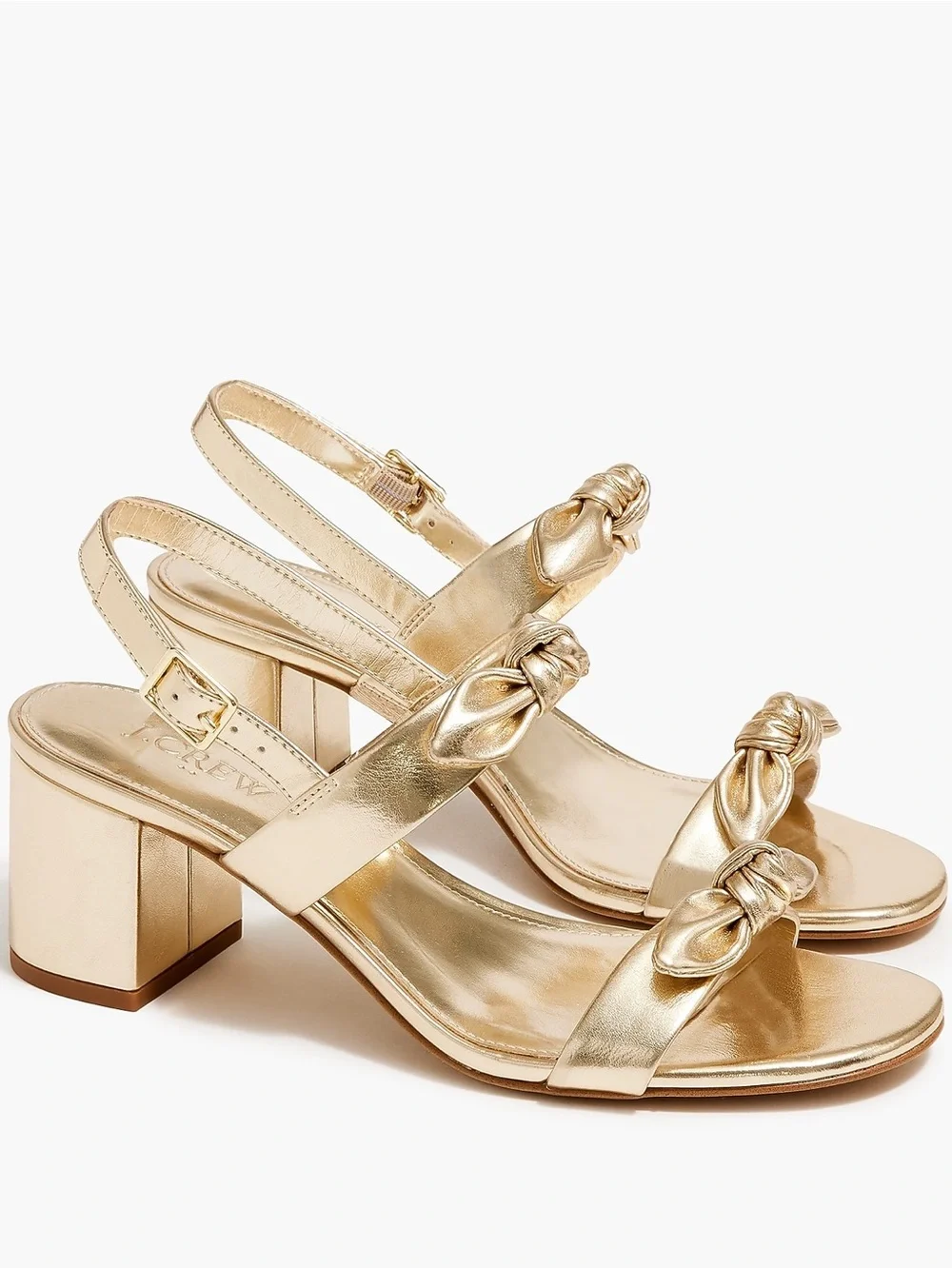 J. Crew Metallic Gold Bow Knot Slingback Block Party Heels (Size 8)